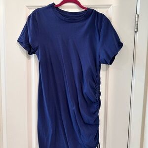 Navy Blue Ruched T-Shirt Dress